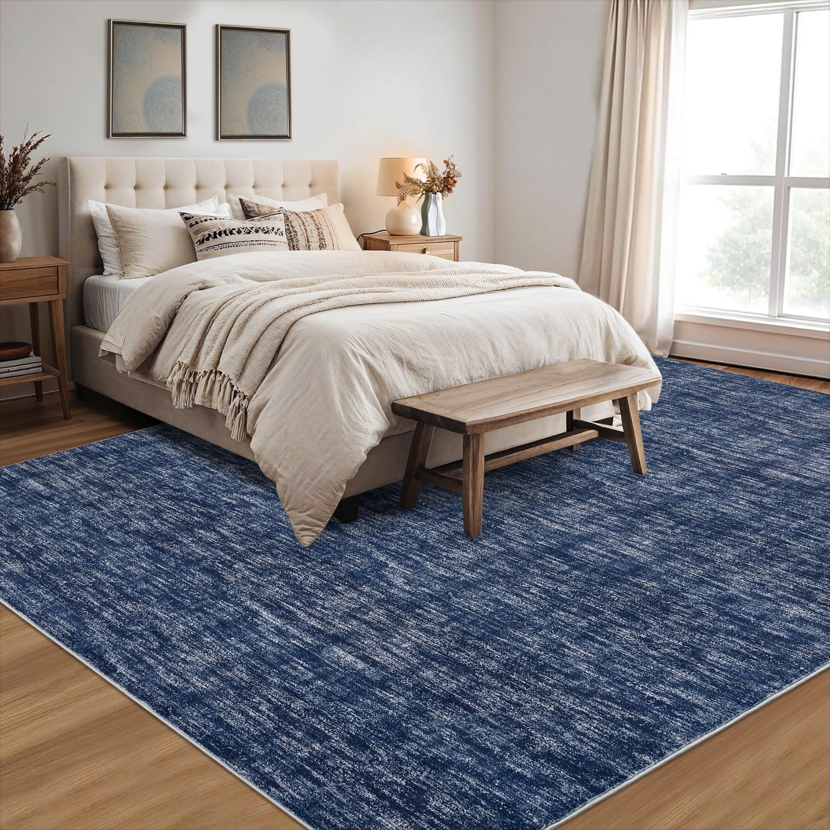 FairOnly 10'x13'Modern Abstract Non Slip Non Shedding Area Rug Solid Texture Machine Washable Rug for Living Room Bedroom Dining Room，Blue