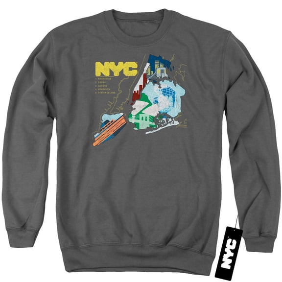 New York City Five Boroughs Adult Crewneck Sweatshirt Charcoal