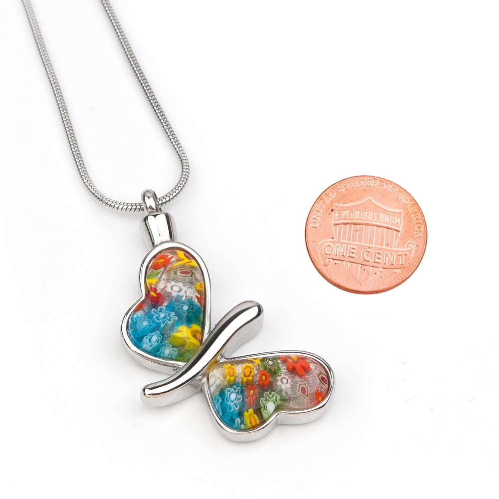 Butterfly Patch Flower Memorial Jewelry Cremation Urn Necklace for Ashes Holder Keepsake Urn With Free Gift Box