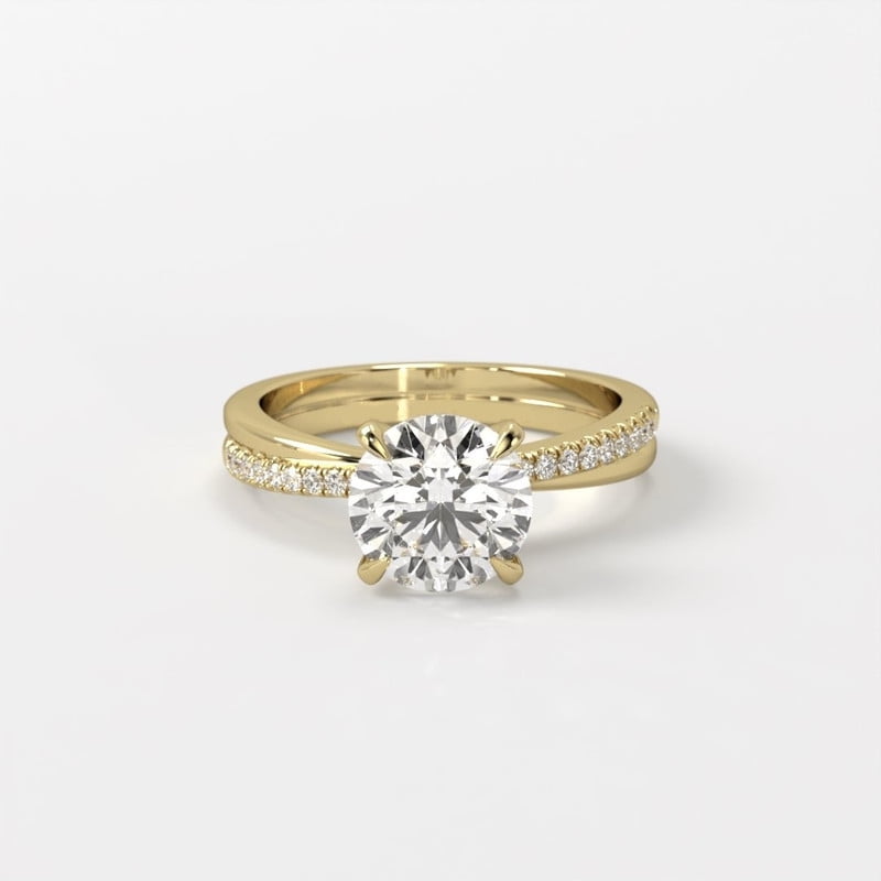 1.5 CT Round Moissanite Twisted Band Engagement Ring 10k Yellow Gold Infinity Pave Diamond Alternative Ring