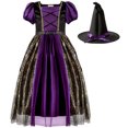 thumbnail image 4 of Witch Cosplay, Witch Costume, Witch Outfit, Witch Roleplay, Purple Gold Witch Dress Costume With Pointed Hat Medieval Gothic Gown Halloween Cosplay Outfit for Holiday Celebration, Dark Purple 100, 4 of 8