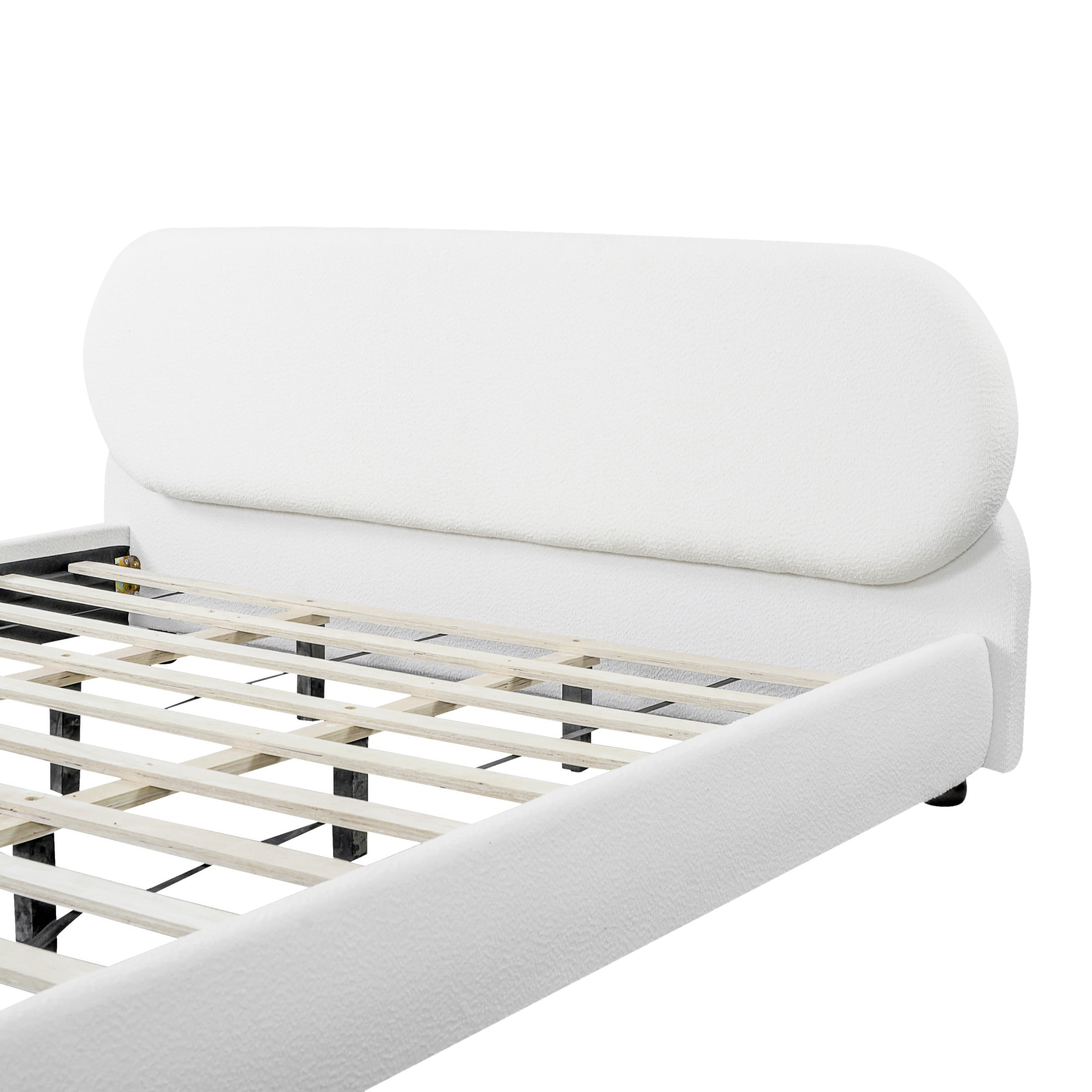 Christopher Knight Home Modern King Boucle Upholstered Bed Frame with Rubberwood Legs, White