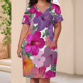 thumbnail image 3 of Vibrant Hibiscus Floral Seamless Pattern Summer Sundress for Curve Women Casual Pattern Plus Size V Neck Short Sleeve Loose Fit Oversize Dresses, 3 of 5