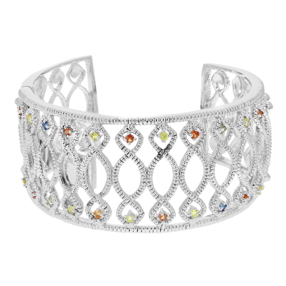 Vir Jewels 3/4 CTTW Multi Sapphire Cuff Bangle Bracelet Brass with Rhodium Plating Female Adult