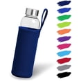 thumbnail image 1 of Botella de cristal 1l con funda de neopreno | Botella de vidrio de 500 ml con tapa protectora y tapa de acero inoxidable | Botella de agua para deportes, oficina, escuela y exteriores | Azul oscuro, 1 of 4