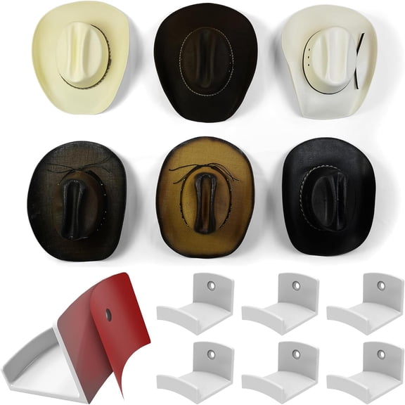 LQSEO Adhesive Hat Hooks for Wall (6-Pack)-Cowboy Hat Rack,Wide Brim Hat Organizer,Strong Hold Hat Hangers for Wall Hat Holder-White