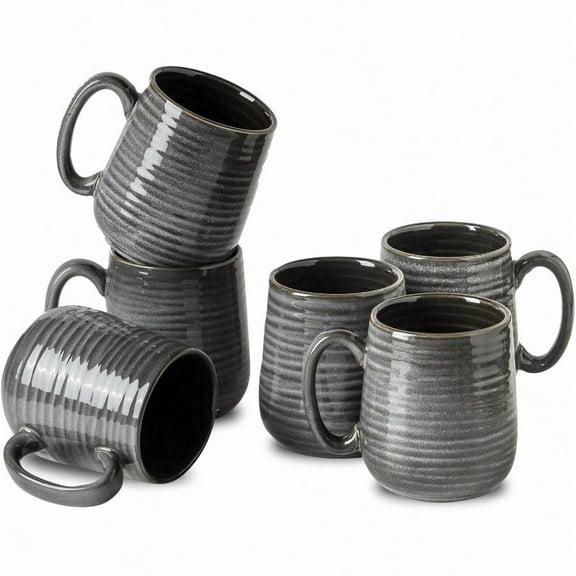 Ceramic Coffee Mugs 15 OZ Large Coffee Cups Set of 6 with Handle for Hot Beverages Porcelain Latte Mugs for Tea Milk Cocoa Cappuccino and Mocha Microwave and Dishwasher Safe Grey