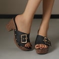 thumbnail image 4 of SACFOF Women's Slide Heeled Sandals Opened Square Toe Chunky Block Heel Slippers with Buckle Slip on Long Womens Slippers, 4 of 6