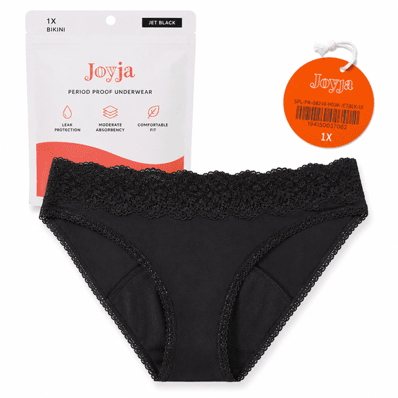 Joyja Women's Period Proof Bikini Underwear Moderate Absorbency Jet Black 1X