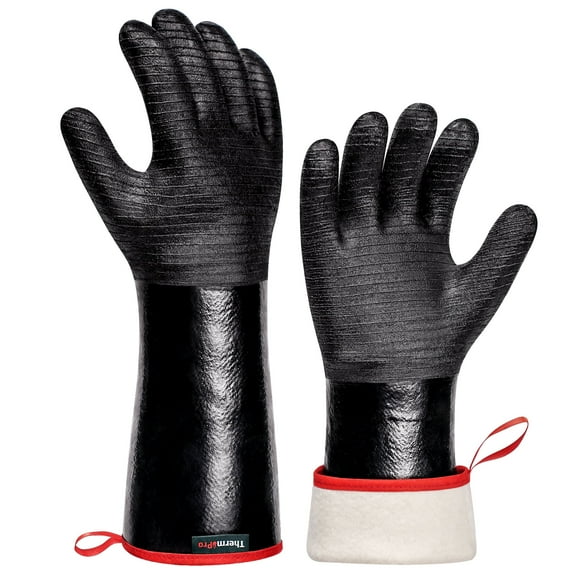 ThermoPro Guantes de BBQ Impermeables Resistentes Al Calor 932°F, Guantes de Neopreno de Manga Larga para Parrilla