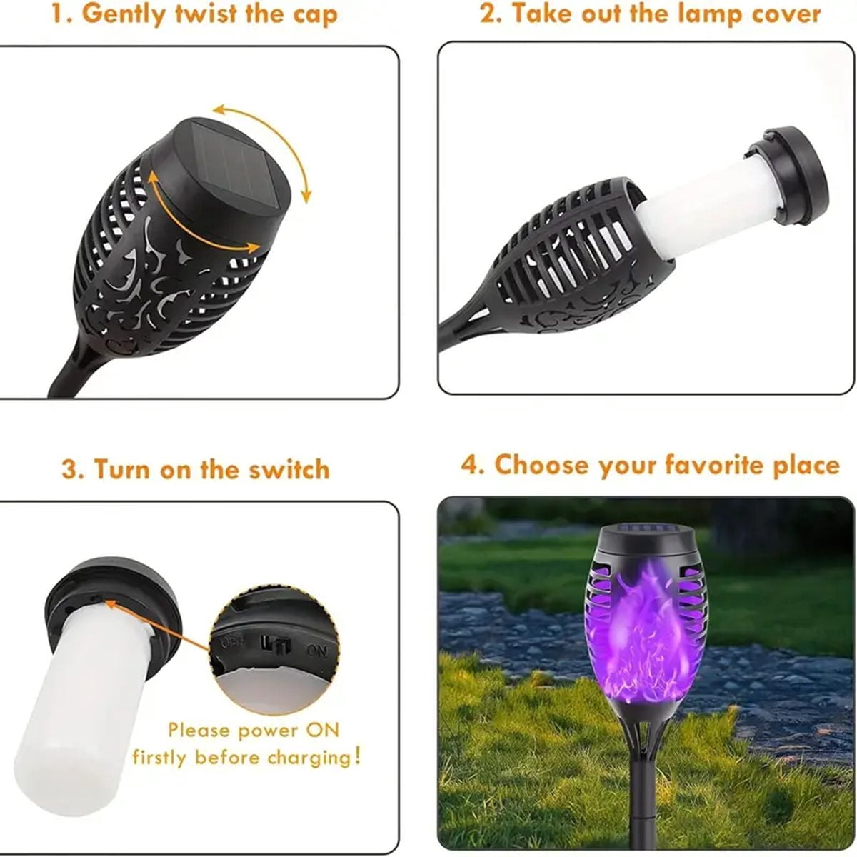 Magicorange Outdoor Solar Lights, 8 Pack Solar Torch Light with Flickering Flame, LED Decorative Lamps for Garden Patio Yard (Purple Light)