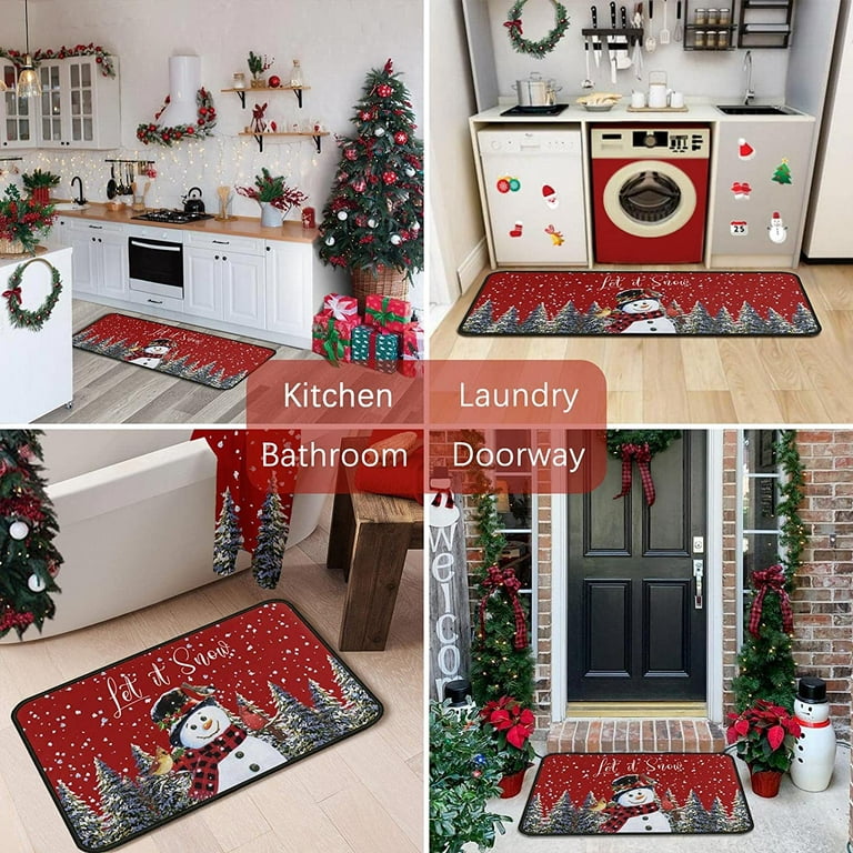  Kitchen Mat 2 Pieces, Christmas Winter Owl and Bear