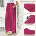 thumbnail image 3 of TEMOFON Pants for Women Plus Size Wide Leg Linen Pant Summer Casual Palazzo Plum Flowy Pants with Pocket Drawstring Loose Lightweight Pants 3XL, 3 of 10