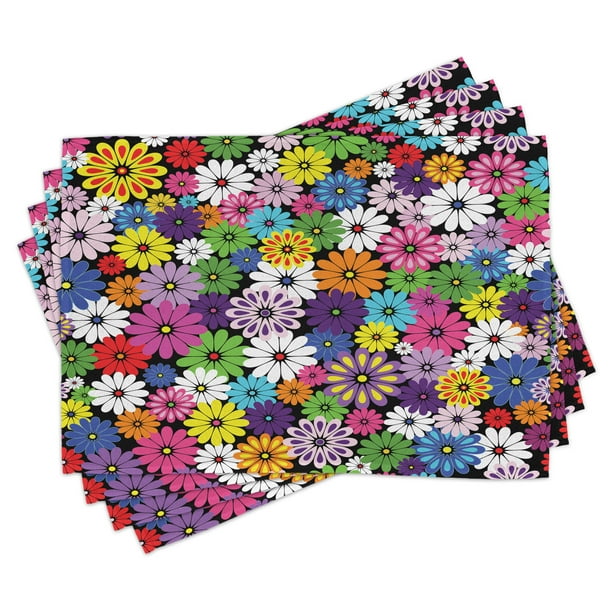 Flower Placemats Set of 4 Floral Vivid Pattern with Colorful Flowers