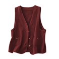 thumbnail image 2 of Nrmvnmi Women's Sleeveless Cotton Linen Vest Solid Color Button Down V Neck Waistcoat Button closure Jacket With Pockets Red, 2 of 8