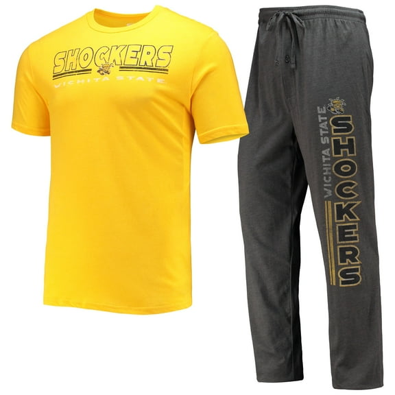 Men's Concepts Sport Heathered Charcoal/Yellow Wichita State Shockers Meter Top & Pants Sleep Set