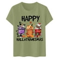 thumbnail image 3 of Happy Hallothanksmas Halloween Thanksgiving Christmas Tshirts Women 2025 Short Sleeve Crewneck Graphic Shirts for Women, 3 of 5