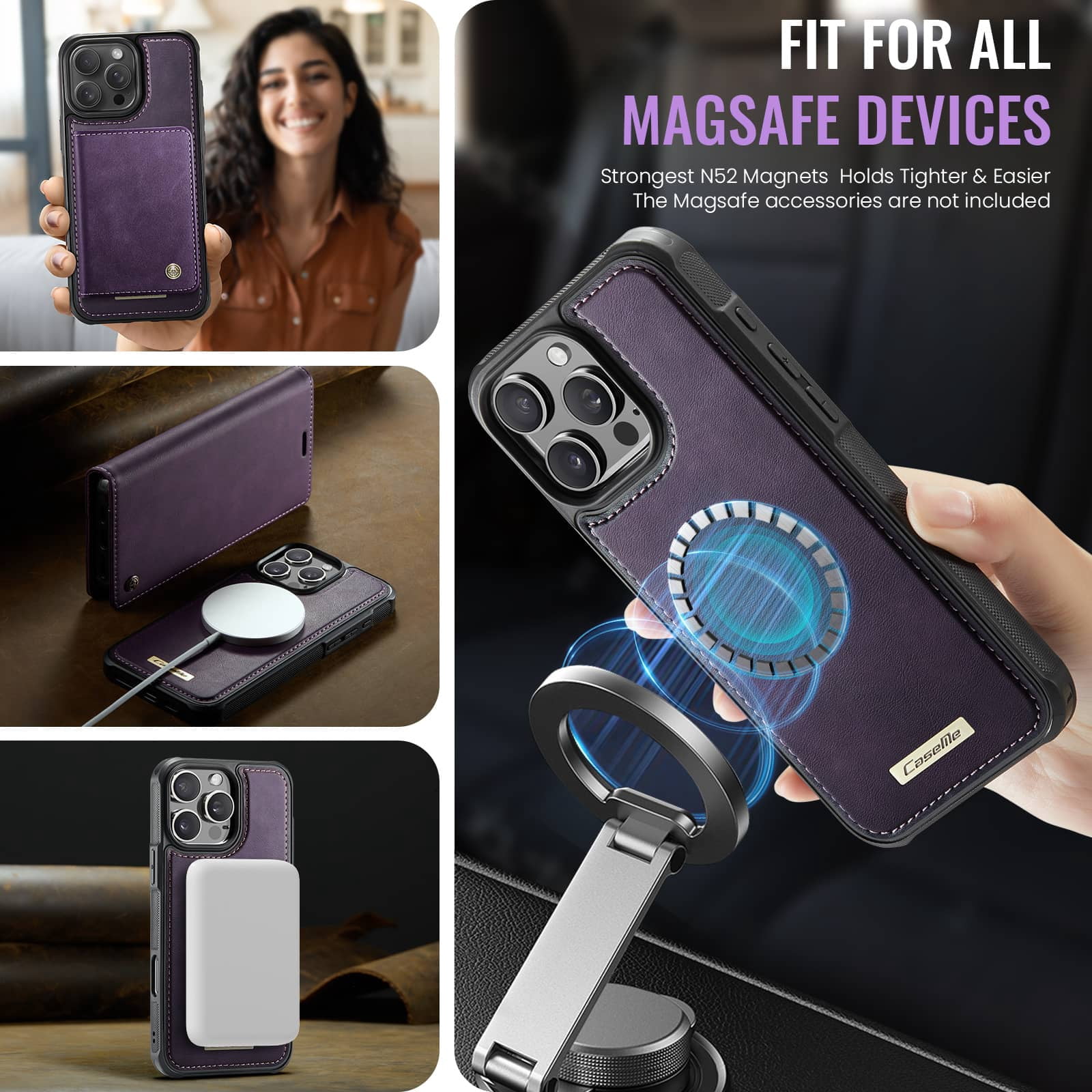 Magnetic 2 in 1 Magsafe Detachable Wallet Case for iPhone 16 Pro Max with Card Holder Women Men, Retro PU Leather【RFID Blocking】Kickstand Shockproof Cover