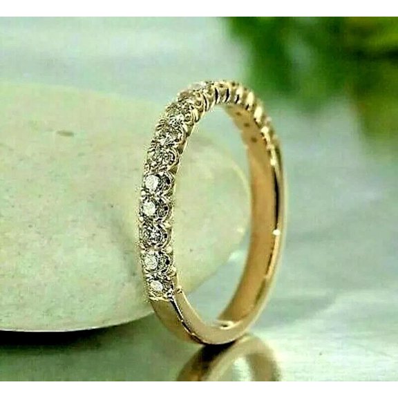 1.00 Ct Round Cut Lab Created Diamond Wedding Band Ring 14K Yellow Gold Plated