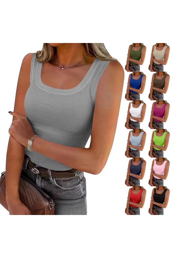 Women's Square Neck Tank Top Sleeveless Double Lined Basic Tops 2026 Red 2XL