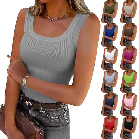 Trgacdwlo Women's Scoop Neck Ribbed Tank Tops Summer Basic Women Sleeveless Shirt Fitted Casual Womens Shirts Brown XXL