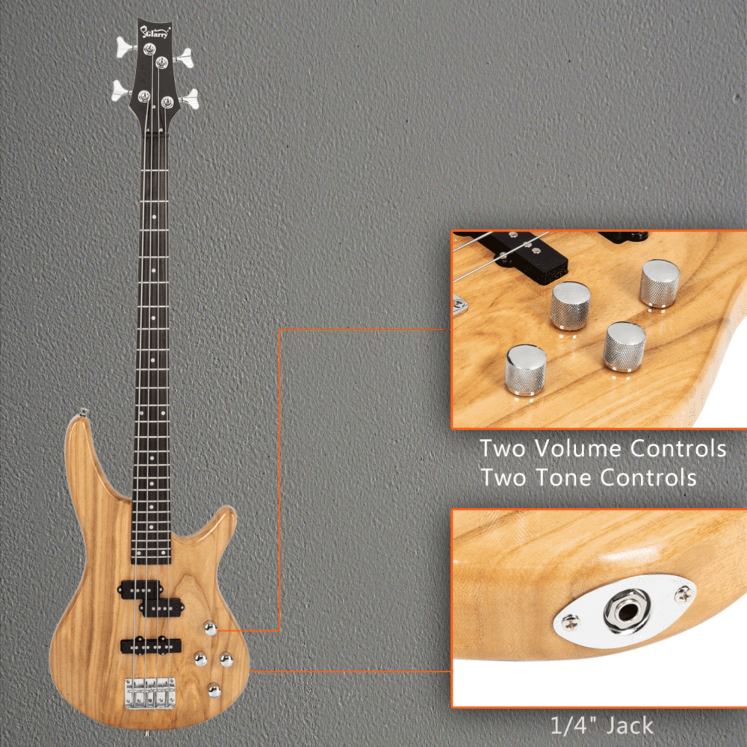 Hassch Full Size Electric Bass Guitar, 4 String Bass Beginner Kit with Bag, Strap, Plectrum, Amp Wire and Wrench Tool, Burlywood