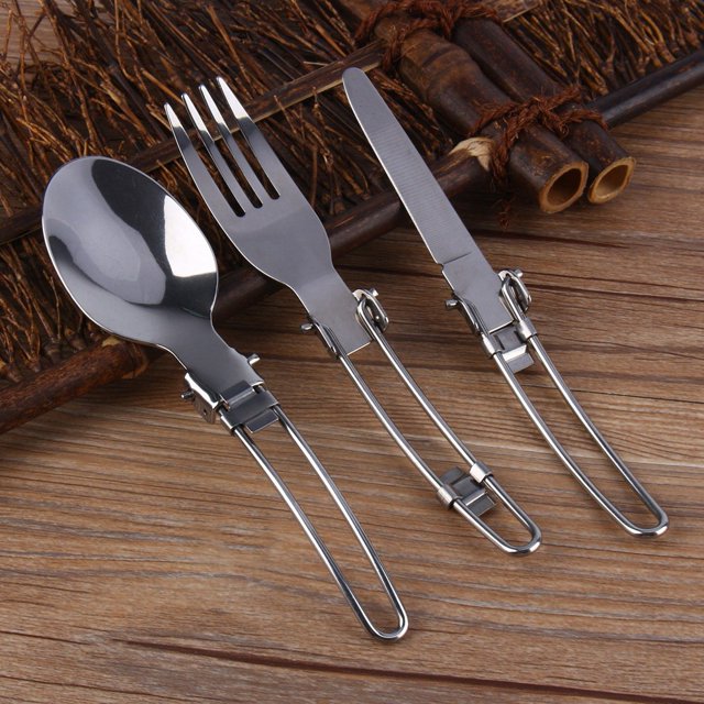 Foldable Knife Fork Spoon, Convenient Stainless Steel Tableware Easy To Clean Silver For Outdoor Dining For Outdoor Sports Enthusiasts