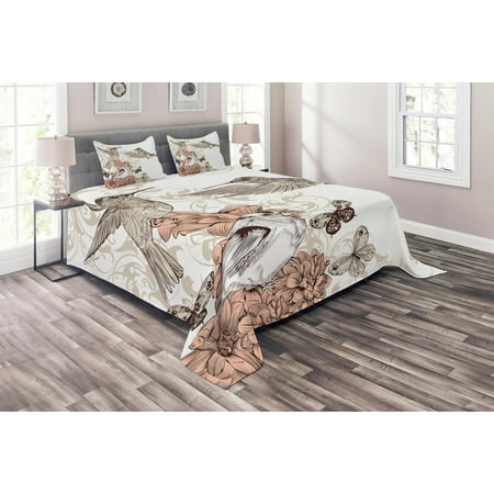 Hummingbird Coverlet Set Vintage Style Artwork With Birds