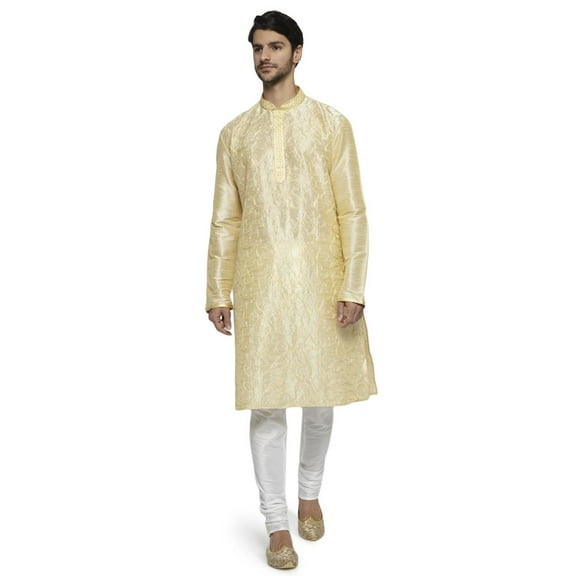 Ethnix Men's Mandarin Collar Festive Collection with Front Embroidered Kurta Pajama 2-piece set; LG