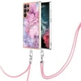 thumbnail image 2 of Case for Samsung Galaxy S23 Ultra, Adjustable Detachable Crossbody Strap Neck Strap Silicone Bumper Marble Painted TPU Ultra Thin Shockproof Protective Phone Case Cover for Galaxy S23 Ultra, Pink, 2 of 7