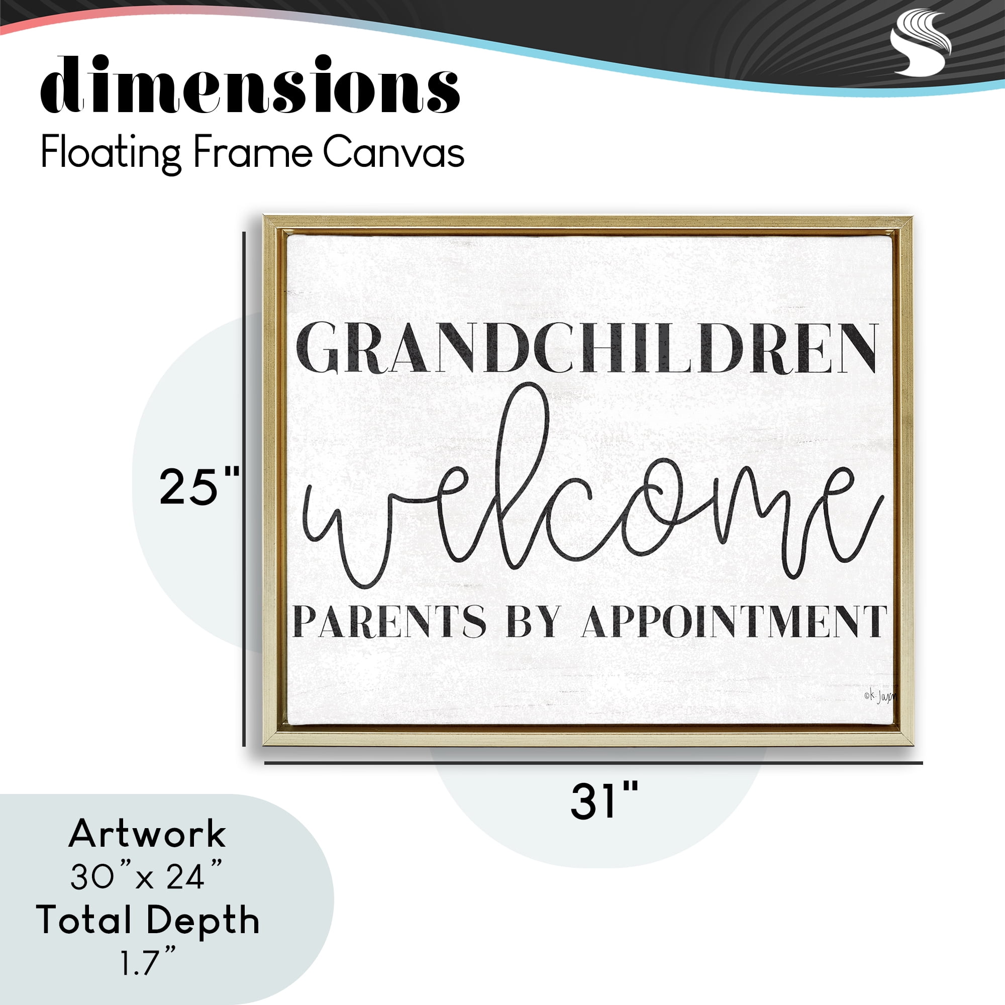 Stupell Industries Grandchildren Welcome Parents by Appointment Gold Framed Floater Canvas Wall Art, design by Jaxn Blvd.