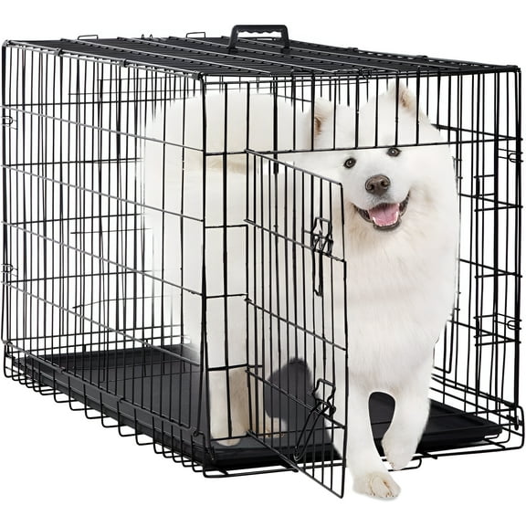 BestPet XL Dog Crate: 48" Folding, Metal Wire, Divider, Dual Door, Plastic Tray - Perfect for Travel & Camping