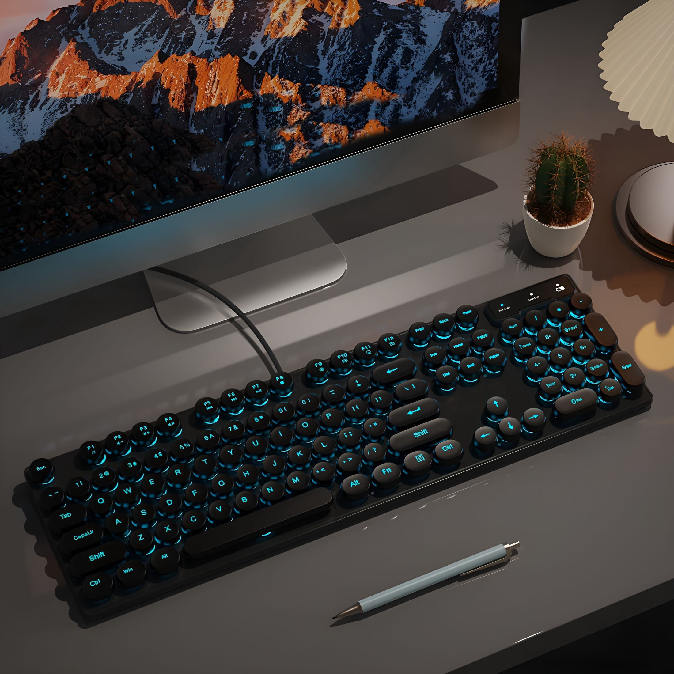 GJX 2026 New Retro Typewriter Style Gaming Keyboard | 104-Key Wired Usb,Rgb Backlit Punk Keycaps | Ergonomic for Office and Gaming for Typing,Gaming,Productivity,Creative Work,Home Office Use