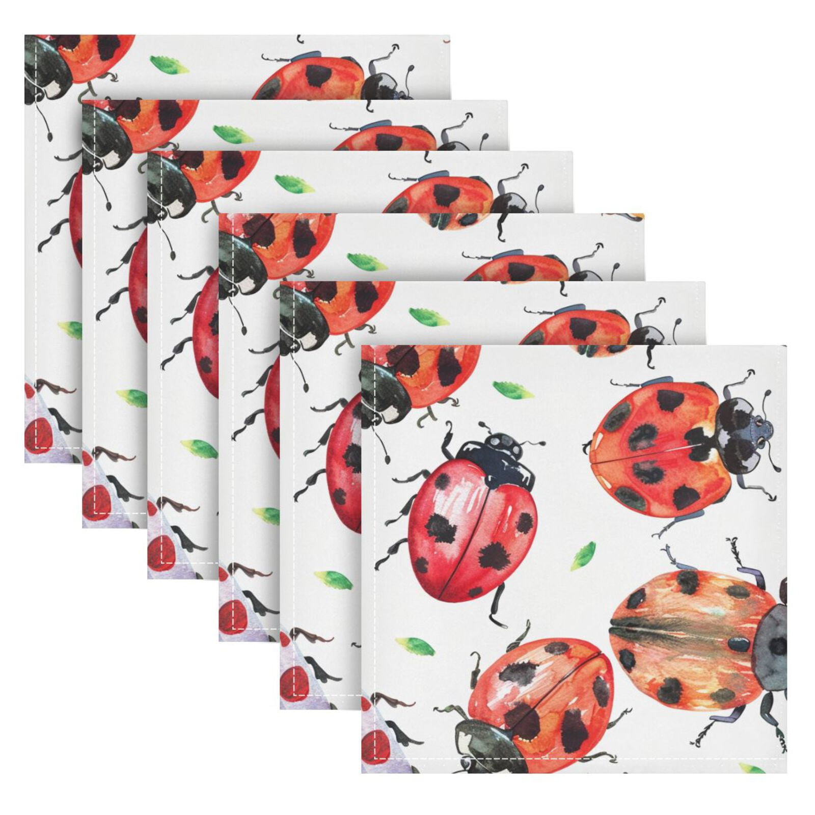 JSTEL Lady Bug Watercolor Cloth Napkins Set of 6, 20x20 Inch Washable and Reusable Napkin for Decoupage Dinner Party Everyday Use