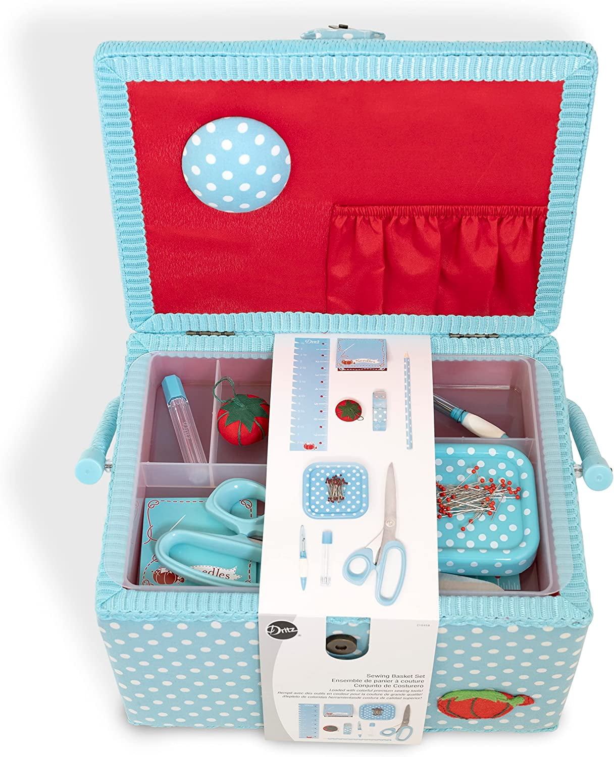 Dritz Large Sewing Basket Kit, Aqua Dots