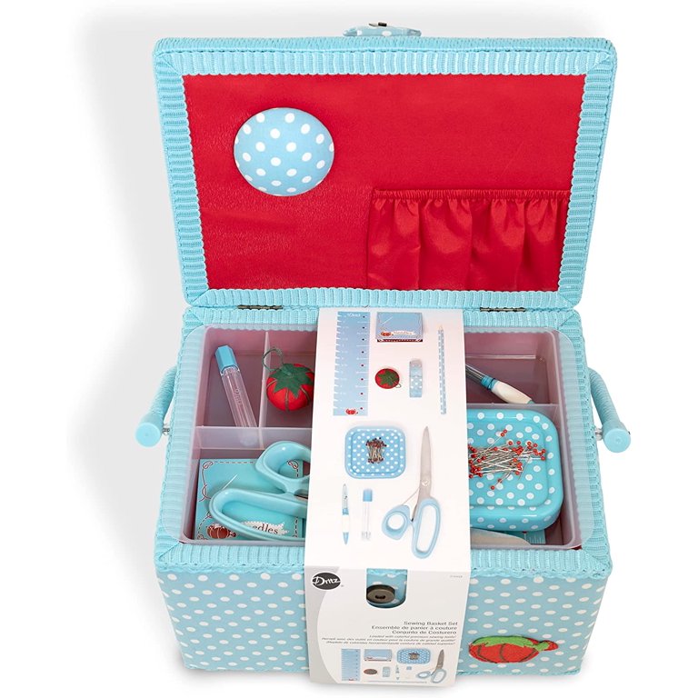 Dritz Large Sewing Basket Kit Aqua Dots