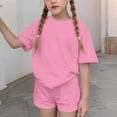 thumbnail image 2 of Ensemble T-Shirt et Short pour Filles, Haut à Col Rond Uni à Manches Courtes et Short, Tenue de Sport Décontractée Deux Pièces pour Enfants, 2 of 6