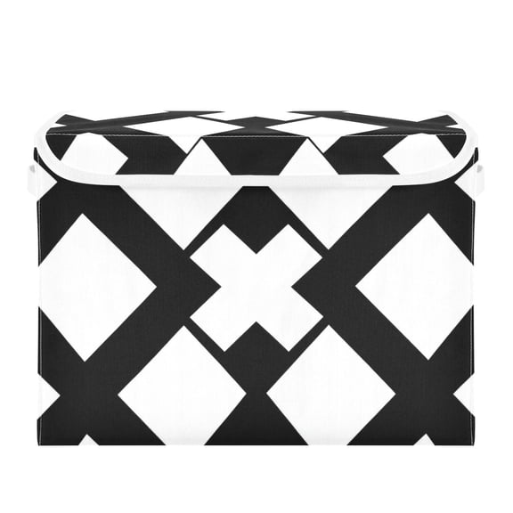 Black and White Simple Art Foldable Storage Bin with Lid and Handle Collapsible Storage Box 16.5 x 12.6 x 11.8 inches