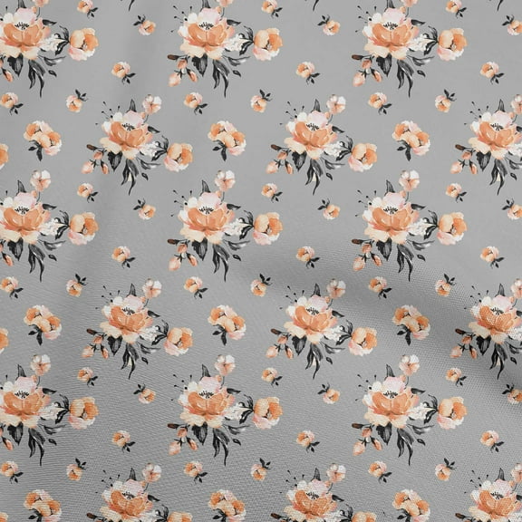 oneOone Polyester Spandex Gray Fabric Floral Quilting Supplies Print Sewing Fabric By The Yard 56 Inch Wide