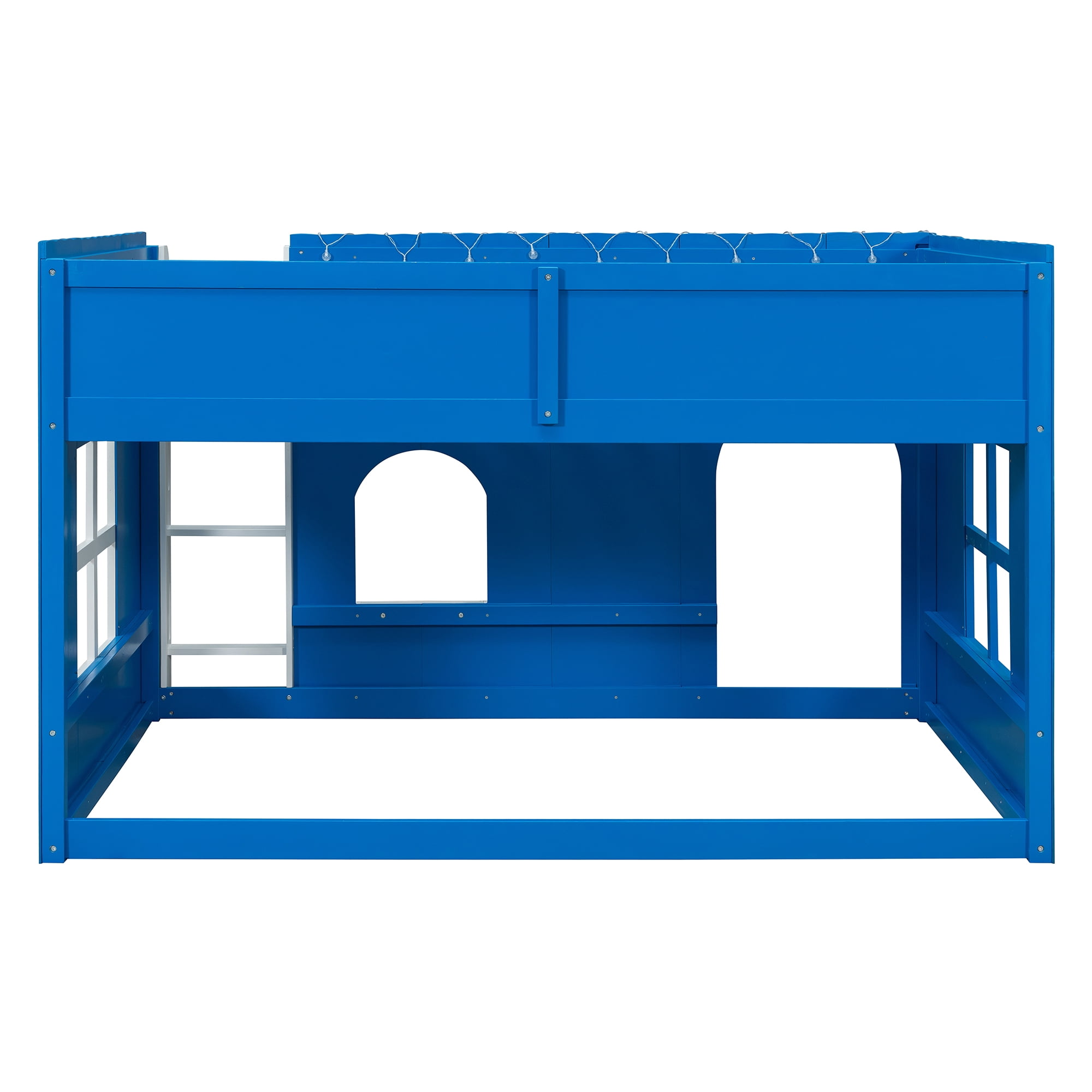 Mintazer Full House Loft Bed with LED Lights, Kids Playhouse Bed with Ladder, Blue