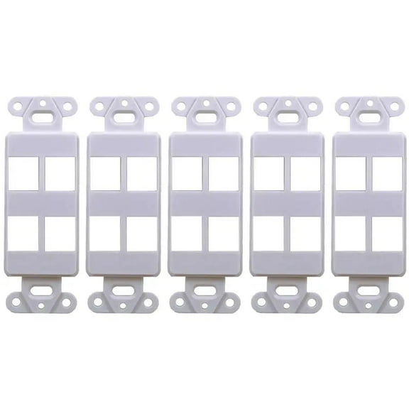 White 4-Port Decora Keystone Jack Wall Insert HDMI, Cat5/6, USB and DisplayPort (5 Pack) 