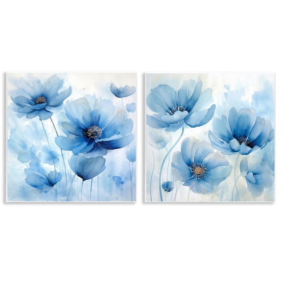 Stupell Industries Saturated Blue Blossoms Plants & Flowers Painting Unframed Art Print Wall Art, 12 x 12, Set of 2