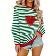 thumbnail image 2 of ICHUANYI Womens Striped Heart Print Oversized Sweatshirt Color Block Crew Neck Long Sleeve Casual Loose Pullover Top Sweatshirts, 2 of 6