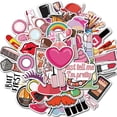 thumbnail image 1 of Lindas pegatinas cosméticas para botellas de agua de color rosa, pegatinas de maquillaje de moda para niña, para teléfono portátil, computadora, guitarra, monopatín, espejo de equipaje para adolescent, 1 of 5
