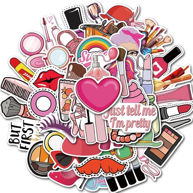Lindas pegatinas cosméticas para botellas de agua de color rosa, pegatinas de maquillaje de moda para niña, para teléfono portátil, computadora, guitarra, monopatín, espejo de equipaje para adolescent