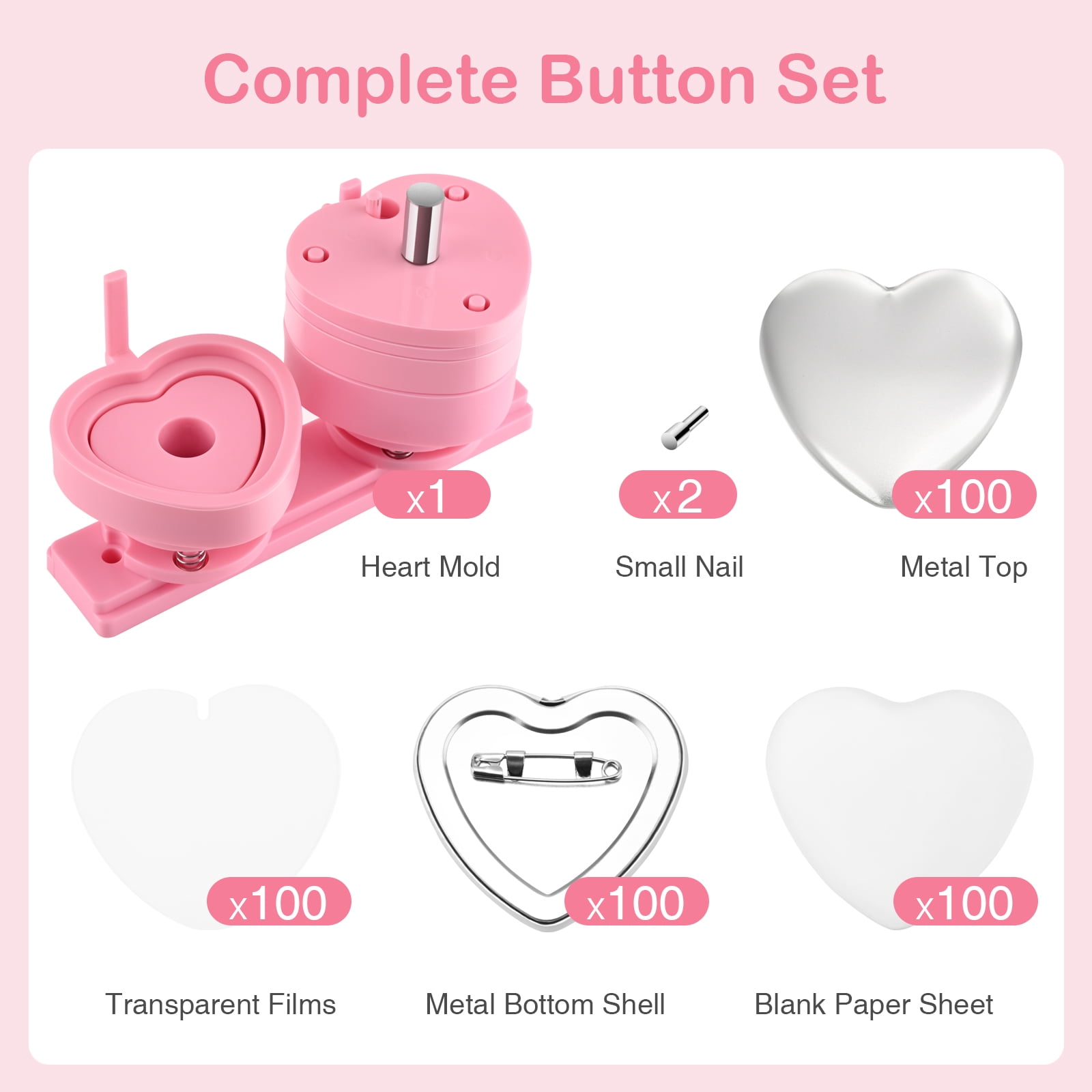 Heart Shape 57mm Badge Pin Button Maker Die Mold, Button Making Badge Punch Press Machine ,Beginner-Friendly