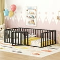 thumbnail image 3 of Harper & Bright Designs Twin Floor Bed Frame for Kids, Metal Montessori Floor Bed with Rails and Door, Floor Twin Size Bed Frame with Fence-Shaped Guardrails, Black, 3 of 11