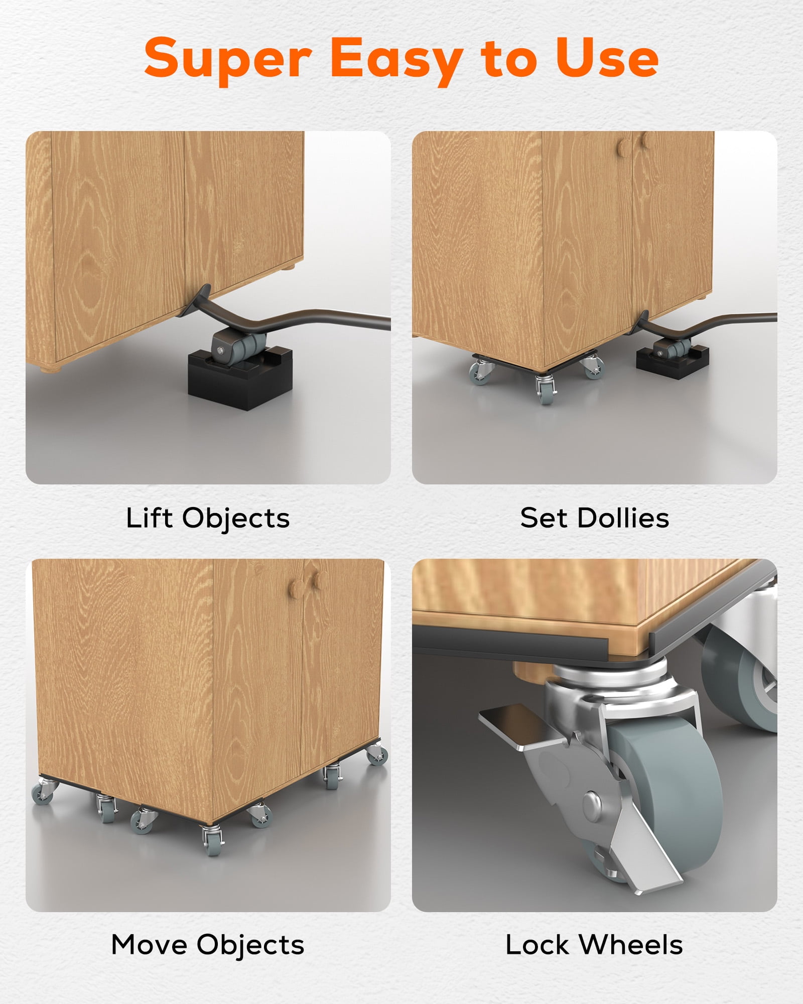 M Buder Heavy Duty Furniture Movers, Dolly Set Rotatable Rubber Universal 4 Wheels, Alloy Steel Furniture Moving Dolly, 1800 LBS Load Capacity, 5.3 in x 5.3 in