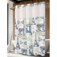 thumbnail image 2 of No Hook Shower Curtain with Snap-in Liner, Eiffel Tower Waterproof Fabric Bathroom Curtains, European Architectural Retro Hand-Painted Bath Curtains & Mesh Top Window Stall 48"x72", 2 of 9