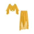 thumbnail image 2 of TiaoBug Womens Arabian Belly Dance Dress Outfits Flare Sleeve Crop Top with Chiffon Skirt Set Yellow One Size, 2 of 7